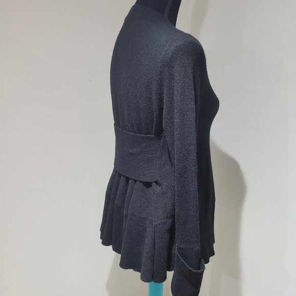 COS Long Sleeve Wool Blend Gathered Back Belted Peplum Sweater Size XS Black - Picture 9 of 12
